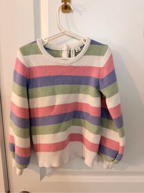 Size 5 Striped Pastel Crewneck Sweater - White, Pink, Green, Lavender